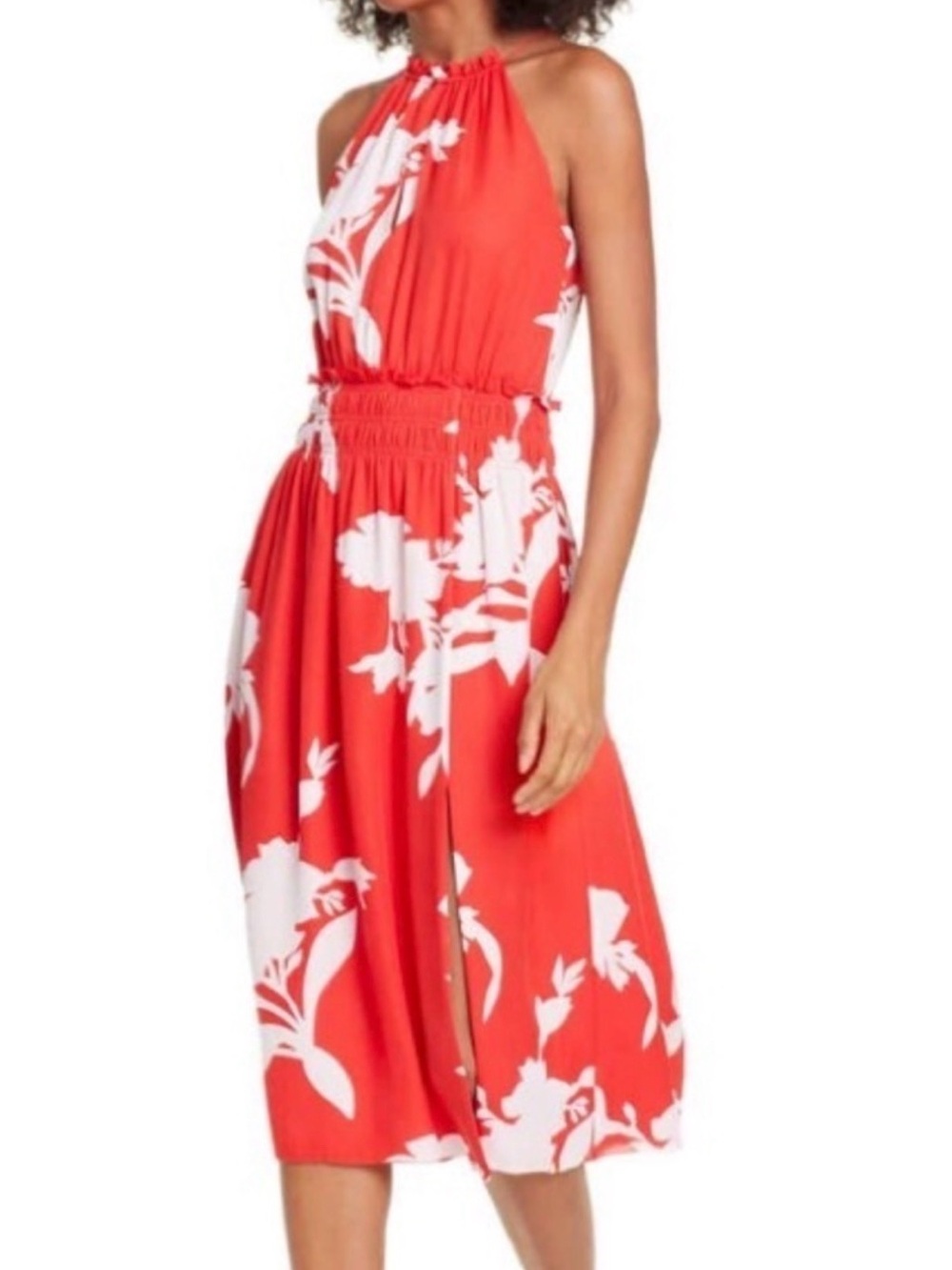 Joie Jerrelle Sleeveless V-Neck Smocked Waist Silk Midi Dress